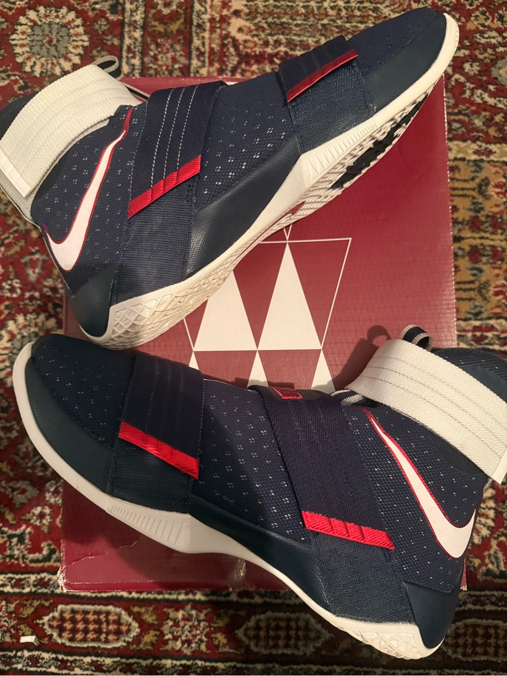 Nike LeBron Zoom Soldier 10 USA  Navy White and Red High-Top Basketball Sneakers
